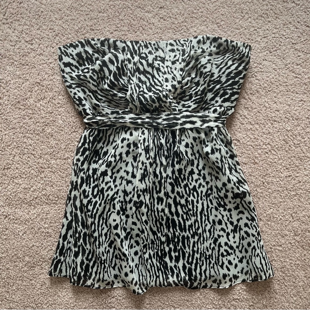 Banana Republic 100% Silk Leopard Print Strapless Babydoll Top Womens Size 8